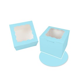 Bakepacker 36pcs 6x6x5 Inches Cake Boxes with Window, 18-Pack Light Blue, 6 Inch Bakery Boxes (18 Cake Boxes + 18 Cake Boards Included)