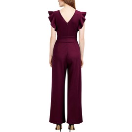 Knitee Women's Vintage Sleeveless Ruffle High Waist Wide Leg Romper Formal Long Jumpsuit with Belt (A-Burgundy, Medium)