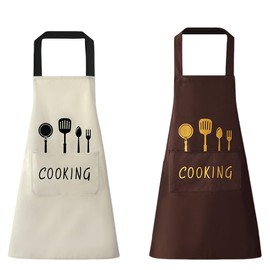 XPEX Pack of 2 Kitchen Apron Chefs Kitchen Apron Waterproof with BBQ Apron Unisex Pockets Aprons for Cooking Restaurant Work BBQ Gardening Craft Baking, b