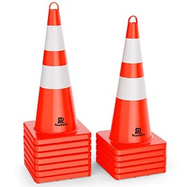 RoadHero [12 Cones] Traffic Cones 28 Inch, Safety Cones with Handheld Ring, Orange Cones with Reflective Collar, Cones for Parking Lot, Sport & Driving Training, Road Safety, Construction Events