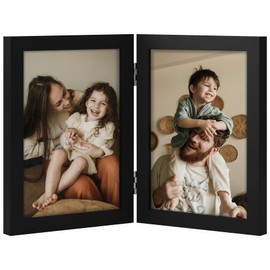 decorUhome Double 5x7 Picture Frame Vertical, Engineered Wood Bifold Photo Frame with Plexiglass for Tabletop Display, 5x7, Black