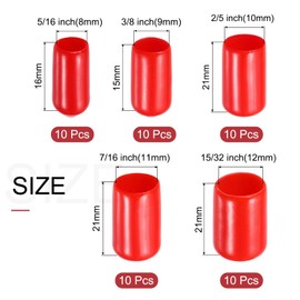 sourcing map 50pcs Round Rubber End Caps Protective Caps 8mm 9mm 10mm 11mm 12mm Red Screw Thread Protectors