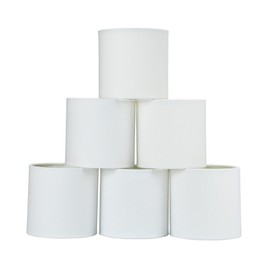 LAMPWELL MEMO Clip-on Chandelier Fabric Lamp Shades,Set of 6,Small Drum,5.2"×5.2"×H5.2",Linen, Handmade,Modern Trendy Decorative,ONLY FOR CANDLE BULB,White