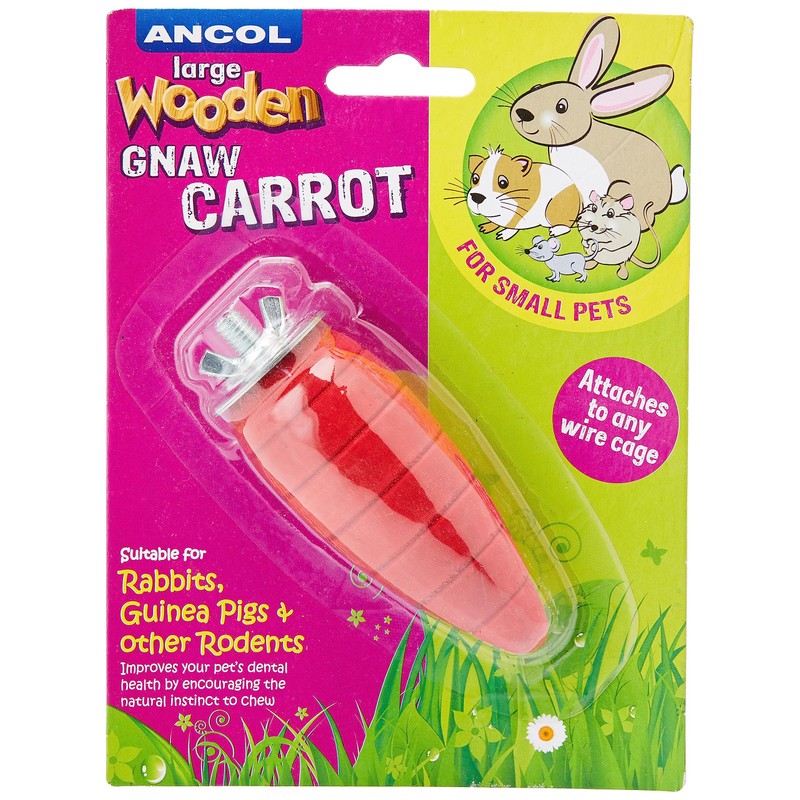 Ancol Wooden Gnaw Carrot Chew Toy for Small Animals, Large