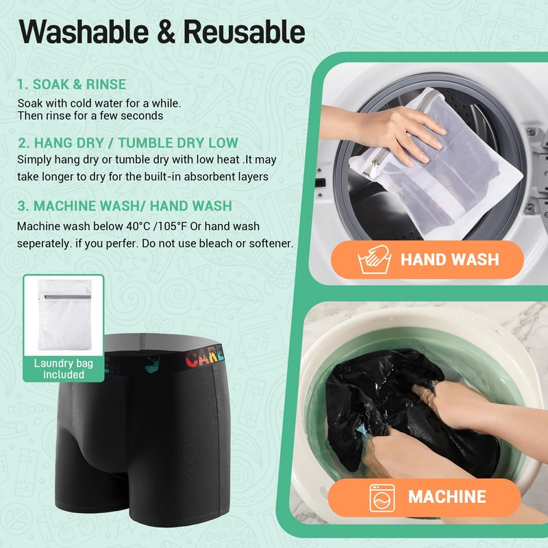 Carer 3 Pack Boys Incontinence Underwear Washable Reusable Kids Cotton