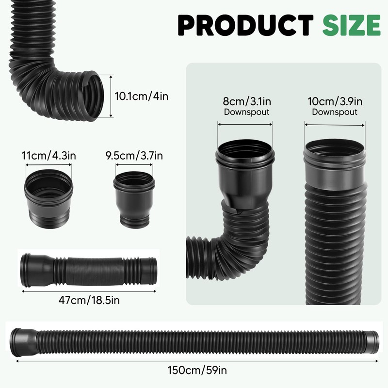 Catch Basin Downpipe Extension Set, 150cm Circular Extendable Rain Gutter