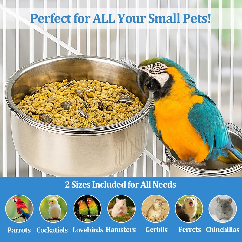2 Pack Stainless Steel Bird Food Bowl Small Bird Feeding