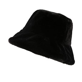 AWOCAN Winter Faux Fur Bucket Hat Soft Warm Autumn Winter Pure Colour Fashion Fluffy Bucket Hat for Women Girls (Black)