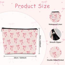 Pink Bow Makeup Bag, Large Capacity Zipper Cosmetic Bags Makeup Organiser Bag, Bow Aesthetic Travel Toiletry Pouch, Cute Storage Bag Preppy Stuff for Girls Women