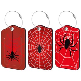 3 Pack PU Leather Luggage Tag for Suitcase Spider and Spider Web Suitcase Tags with Privacy Name ID Label and Stainless Steel Loop for Travel Bag