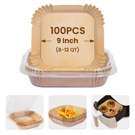 Disposable Air Fryer Paper Liners: 100 Pieces Square Liners for Air Fryer, Parchment Paper for Microwave, Food Grade Non-Stick Airfryer Paper Basket Bowl Liner Free of Bleach (9IN-Square)