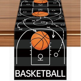 Basketball Court Table Runner, Black, 72x13 Inch