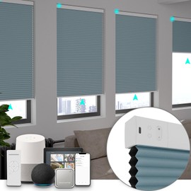 Changshade Blackout Smart Blinds Cellular Shades for Windows Doors Motorized with Remote Control, Custom Size Automatic Honeycomb Blind Electric Power Compatible with Alexa, Google Home, Blue