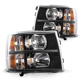 Silverado Headlight Housing from Torchbeam, Replacement Headlight Assembly for 2007-2014 Silverado 1500/2500 HD/3500 HD, Black Housing Amber Reflector Driver and Passenger Side