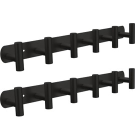 DGYB Set of 2 Coat Rack Wall Mount 6 Black Coat Hooks Wall Mount Stainless Steel 16 inch Towel Hanger for Bathroom Bedroom Mudroom Entryway