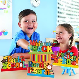 4Pcs Back to School Decorations, First Day of School Wooden Table Centerpiece Welcome Back to School Table Decorations Ready to Learn Table Topper Sign for School Classroom Decor