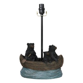 Ebros Gift Rustic Western Whimsical Forest River Run Black Bears and Cub Family Rowing Canoe Boat Table Lamp with Bordered Lace Shade Cabin Lodge RV Decorative Accent Lighting