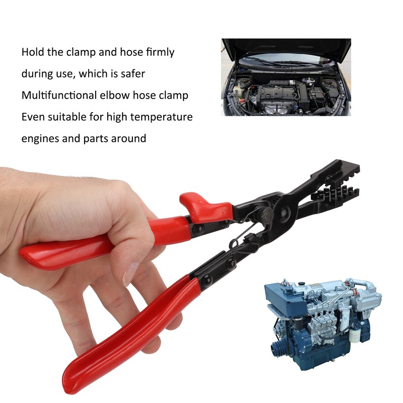 Hose Clamp Plier Metal Textured Jaws Short Handle Extended Elbow