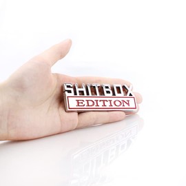 SHITBOX Edition Emblem Car Side Rear Front Hood Trunk Door Badge 3D Decal Sticker Fit for Car Truck SUV (SHITBOX, Silver Red)