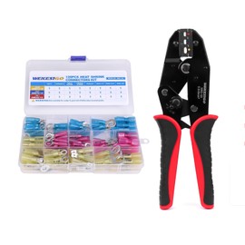 WKS-104H Ratcheting Crimping Tool with 120pcs Heat Shrink Connectors Kit, for AWG22-10 Wire, Professional Electrical Connector Crimper