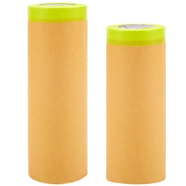 CRASPIRE 2 Rolls 2 Sizes Painter Tape Paper Pre Taped Masking Waterproof Automotive Paint Drape Adhesive Protective Film Paper for Window Cars Skirting Floor Furnitures Protections Covering