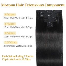 Mocona Clip in Hair Extensions Real Human Hair, Natural Black – 20 Inch 7pcs 70g/Pack, Soft Hair Extensions Real Human Hair Clip ins Straight Suitable for all Hair Types (#1B 20 Inch)