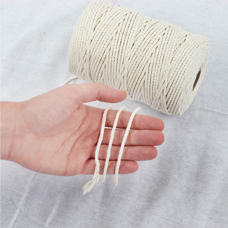 GRÜNTEK 3mm x 150m Macramé Cord - 100% Natural Cotton,