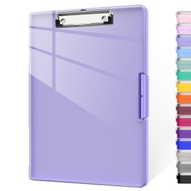 Piasoenc Clipboard with Storage, 8.5x11 Clip Boards with 2 Storage Case and A4 Paper Folder, Clear Dry Erase Top Panel, Heavy Duty Plastic, Folio & Side-Opening, for Nurses, Teachers, Lawers, Purple