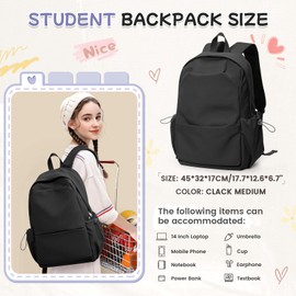 HYC00 School Backpack Womens Causal Travel School Bag for Teenage Girls Boys Secondary College Backpack Lightweight 14 Inch Laptop Rucksack Bag for Women Casual Daypack Bookbag for Work Travel, Black