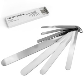 958-G01 7-Piece Caulking Spatula Tool Set, Stainless Steel Streamlined Squeegee & Fixed Round Head for Caulk and Grout, Widths 3/8" to 1-1/2" for Tub, Tile, Countertop with Storage Ring