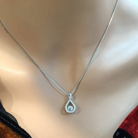 Central Diamond Center Twisted Pear Dancing Gemstone Necklace in 925 Sterling Silver w/Pure Brilliance Zirconia CZ - White