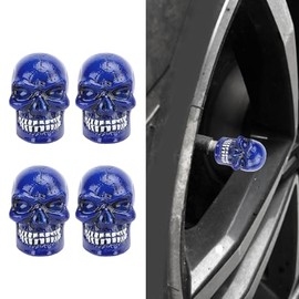 Aramox 4 Tapones de Válvula para Neumáticos de Coche de 7 Mm, Tapas de Válvula de Calavera de Metal ABS para Coches, Tapas de Válvula de Neumático Uni