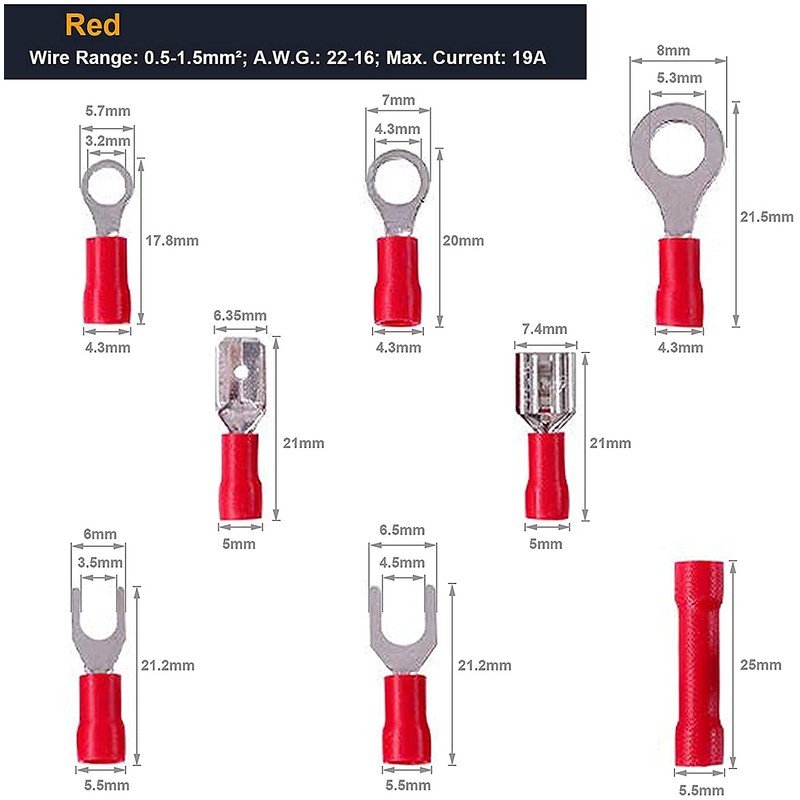 Voyzdx Kit de Terminales Eléctricos 200PCS Aislados, Doble Macho/Hembra Crimp