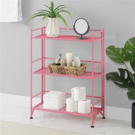 Convenience Concepts Xtra Storage Shelves - 3-Tier Wide Folding Metal Storage Shelves, Closet Organizer for Office, Laundry Room, Bedroom, Garage, Kitchen, Bathroom, Pink