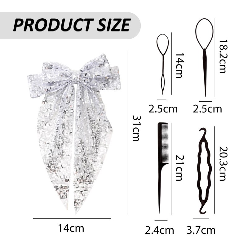 1 Sequin Bow 4 Black Hair Clips Bow Hair Clips