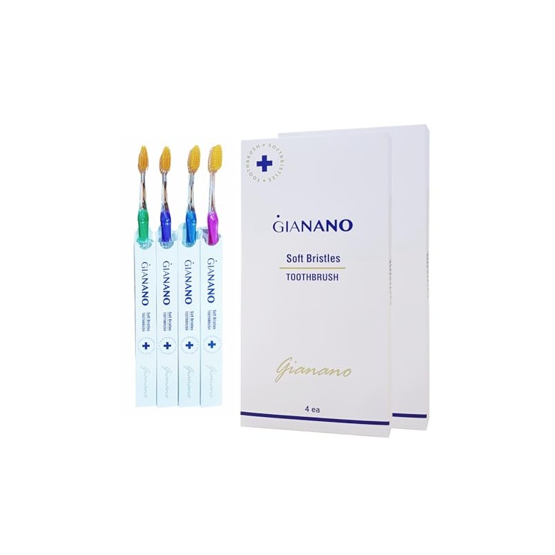 GIANANO ソフトスリム ゴールド毛歯ブラシ 敏感歯ぐき用 ウルトラソフトスリム毛 コンパクトヘッド エクストラソフト歯ブラシ 大人用 8本セット (ブルー・グリーン・ピンク・バイオレット×2本)