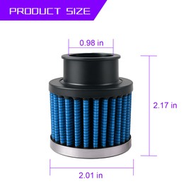 Zpana Car Air Intake Filter, 1" 25mm Inlet Valve Cold Air Intake Filter Cleaner with Adjustable Clamp, Hight Flow Performance Auto Crankcase Breather Filter Replacement, Universal Fit (Blue)