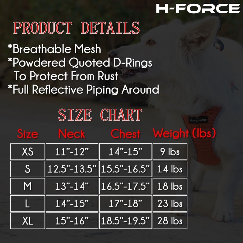 H Force Dog Harness, Breathable Soft Mesh Puppy Vest Harness
