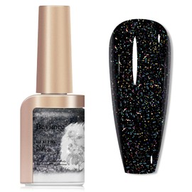 Bevimee Nail Polish Quick Dry, Black Glitter Nail Lacquer Air Fast Drying, Sparkle Mooncat Nail Pigment Oil-based High Coverage Holographic Fingernail Concealer Polish, 1PC 12ML Long Wear