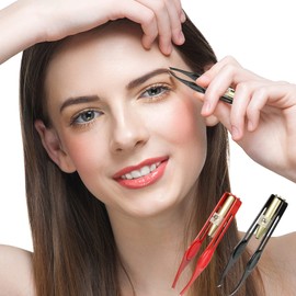 Pack of 2 Tweezers with LED Light Tweezers Eyebrow Plucking Hair Removal Illuminated Tweezers Make Up Stainless Steel Eyebrow Tweezers Women Precision Eyebrow Tools Hair Removal Black Red