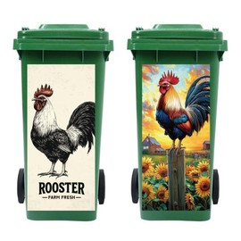 Peacoblue Wheelie Bin Stickers 2 Sheets Roosters Sticky Dustbin Stickers Decals, 15in x 32in Waterproof Self Adhesive Large Wraps for Trash Cans Bins Driveway Garden Outdoor Indoor Patio Decoration