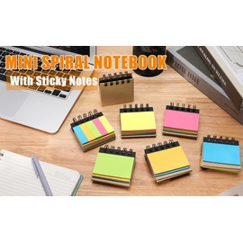 RHAWOM 8 Pads Spiral Notepad,3 x 3.5 Kraft Cover Mini Notebook with 2X 3 inches Sticky Notes and Page Marker，250 Counts/Pad Gift for Student
