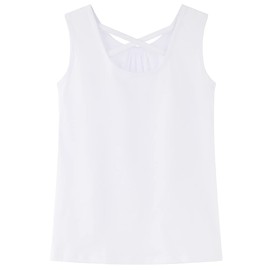 Noomelfish Girls Criss Cross Back Tank Tops Soft Jersey Cotton Sleeveless Shirts, White, Size 5-6 Years