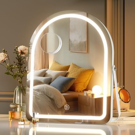 MINISO Vanity Mirror with Lights-12" x 14" Arched Makeup Mirror with 3 Color Lights, Adjustable Brightness,10X Magnification, 360°Rotation