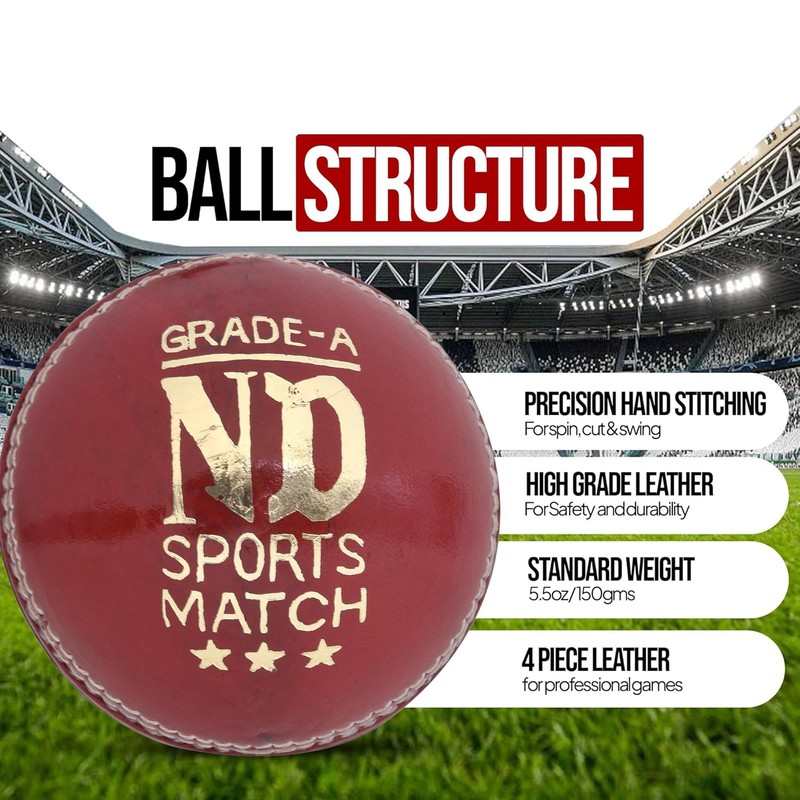 ND Sports Premium Grade Leather Cricket Ball – Ideal for