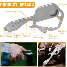 24 in 1 Multifunction Wrench, Portable Mini Wrench, Stainless Steel Wrench, Belt Screwdriver, 1 Piece 8 Shape Keychain for Outdoor Sports