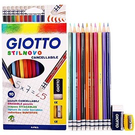 GIOTTO STILNOVO ERASABLE Colouring Pencils Hexagonal [Wallet of 10] + Free Sharpener + Eraser