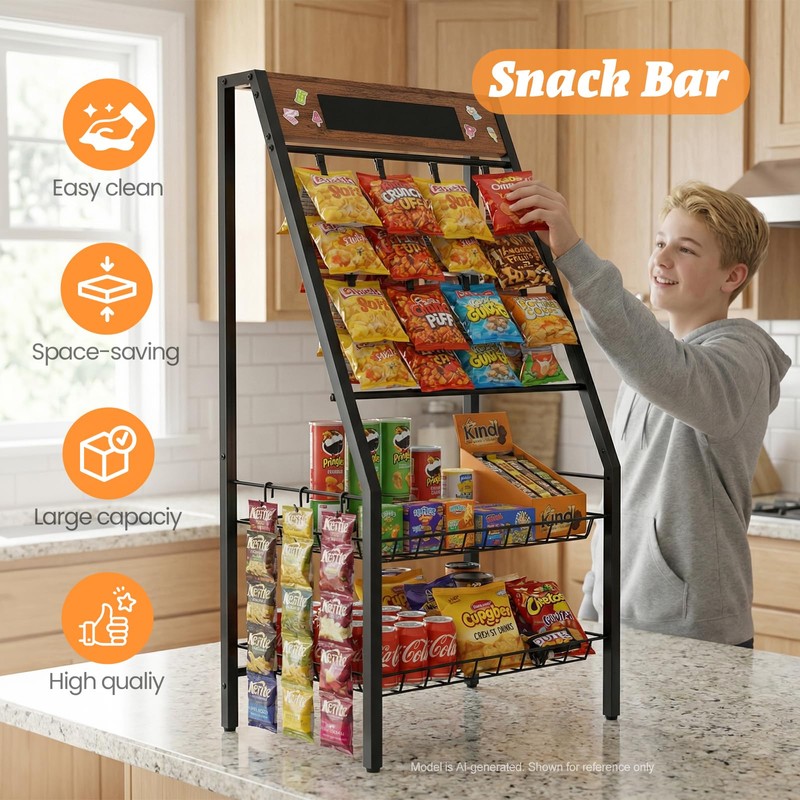 4 Tiers Snack Rack Display Stand - Chip Candy Organizer