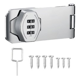 Jidyllic Password Hasp Locks,3-Digit Hasp Security Hasp Lock Cabinet Password Locks Door Lock Hasps Cabinet Locks Hasp Latch for Cabinets Barn Door Outdoor Garden(Silver)