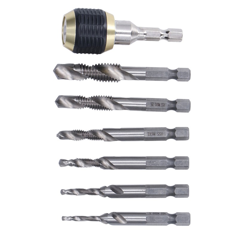7Pcs/Set Spiral Combination Tap High Speed Steel 1/4in Hex Shank